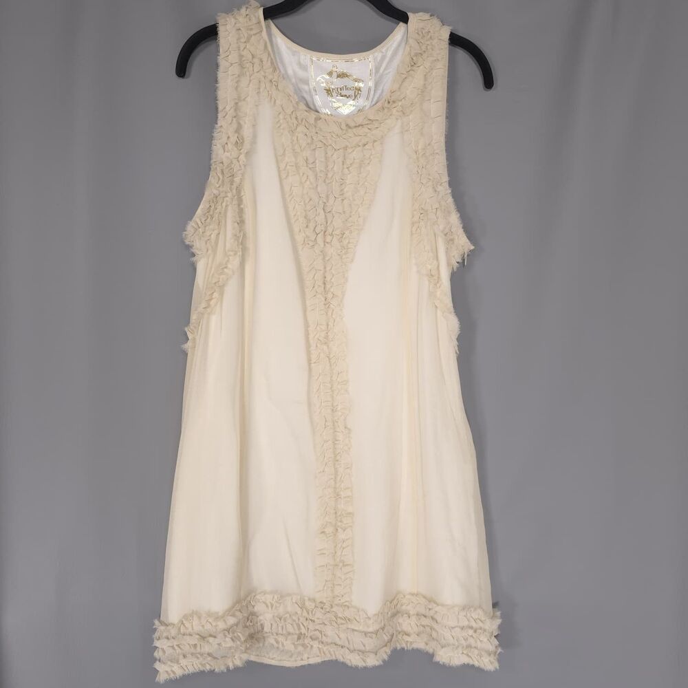KNITTED DOVE Women's‎ Knee Length Dress LARGE 100% Silk Ivory Sleeveless K92004